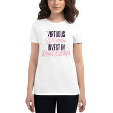 Load image into Gallery viewer, Virtuous Women Invest in Real Estate short sleeve t-shirt (Purple &amp; pink)