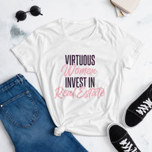 Load image into Gallery viewer, Virtuous Women Invest in Real Estate short sleeve t-shirt (Purple &amp; pink)