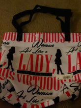 Load image into Gallery viewer, Act Like a Lady, Think Like a VIRTUOUS Woman Tote bag